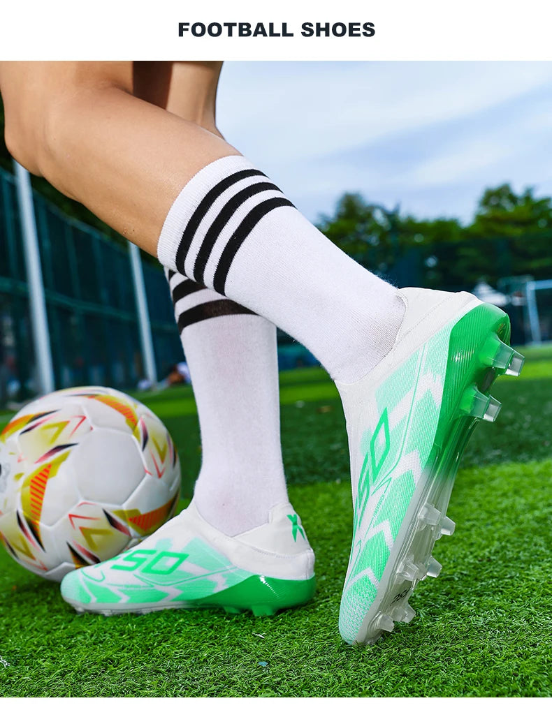 Botas de fútbol para hombre, antideslizantes, para niños, para exterior, zapatillas de fútbol superventas, para partido sobre césped, de alta calidad, con tacos, de caña alta y ligeras