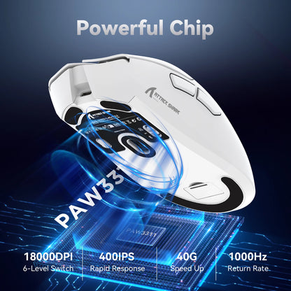 ATTACK SHARK R1 Tri-mode Gaming Mouse, PixArt PAW3311 Sensor, 18000 DPI, 1000hz, 59g Ultralight for Big Hand, for PC/Mac