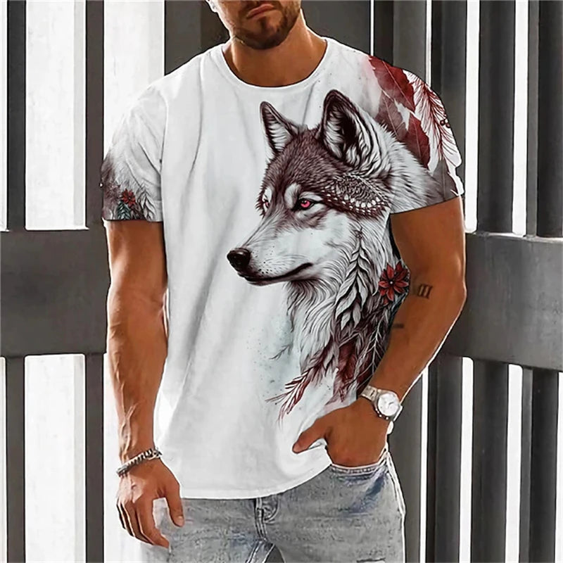 Fashionable Men's Round-neck Short-sleeved T-shirt 3D Printed Wolf T-shirt Men's Casual Sports Short-sleeved Street Top