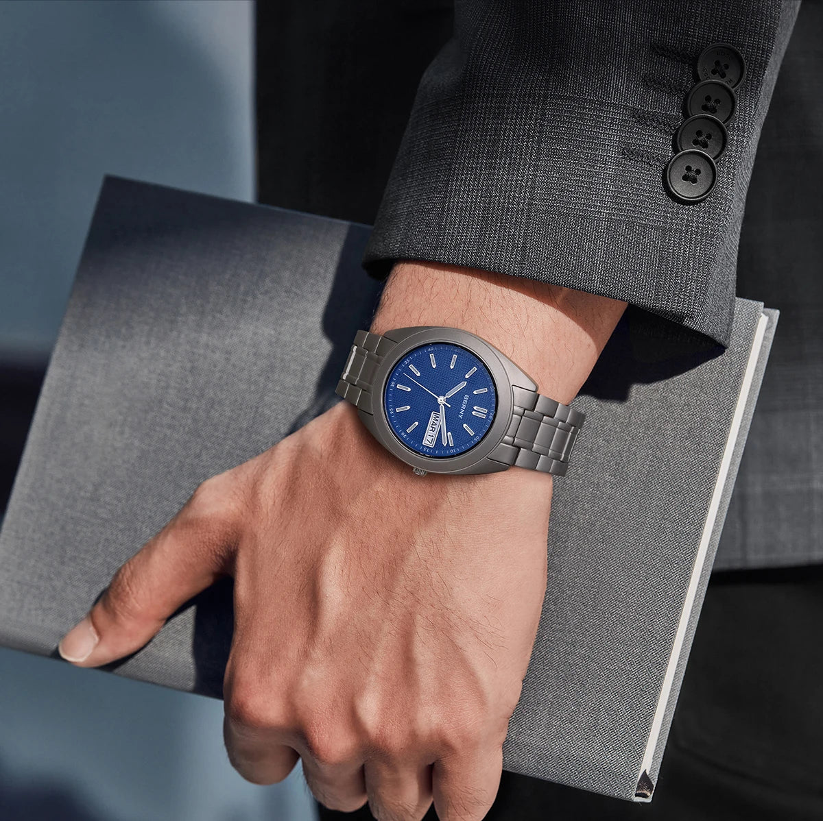 BERNY Titanium Watches for Men Date Week Calendar Sapphire Quartz Watch 38mm Super Luminous Men's Wristwatch 10ATM Lightweight