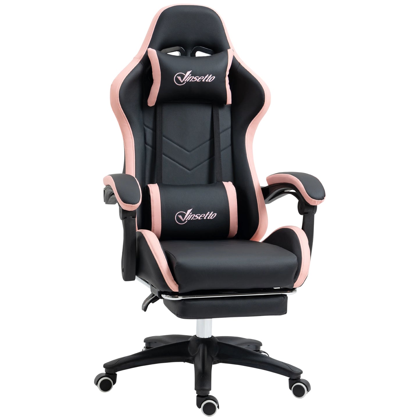Adjustable Height Gaming Chair with Headrest, Ergonomic Gaming Chair with Footrest, PU Leather Computer Chair for Gaming Desk, Pink & Black