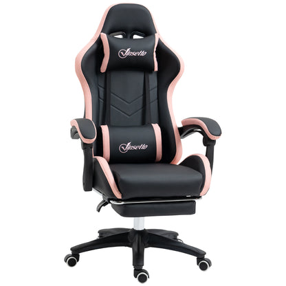 Adjustable Height Gaming Chair with Headrest, Ergonomic Gaming Chair with Footrest, PU Leather Computer Chair for Gaming Desk, Pink & Black