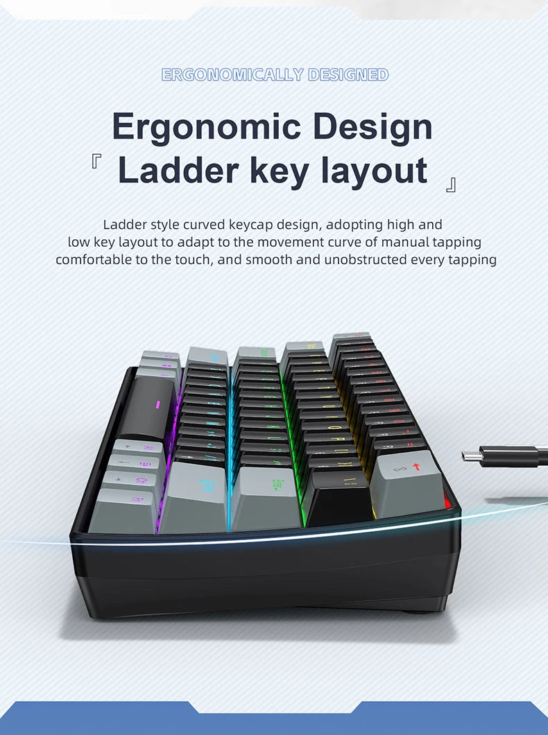 61 Keys RGB Mechanical Keyboard Wired K61 Mini Keyboard 60% Portable Black, White, Red/Blue Switch for Gaming/Work