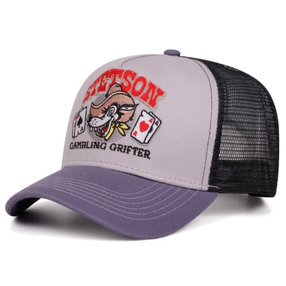 Personalisierte neue atmungsaktive Mesh-Kappe STETSON Wolfskopf-Poker-Truck-Kappe Outdoor-Sport-Sonnenkappe Street-Hip-Hop-Kappe Unisex