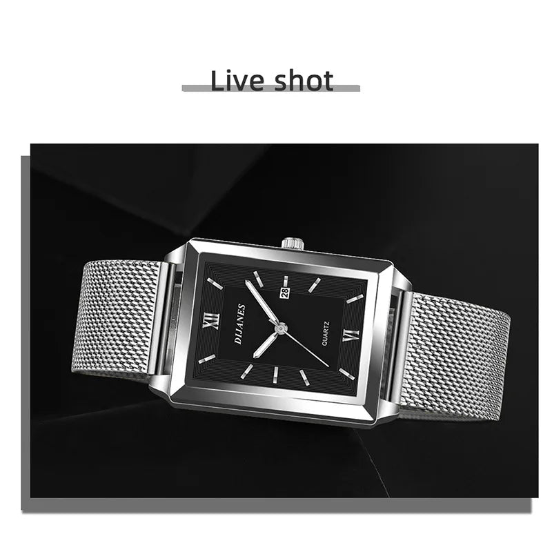 Fashion Watches for Men Luxury Rectangle Stainless Steel Men's Quartz Wristwatch Business Man Watch Clock Gift relogio masculino