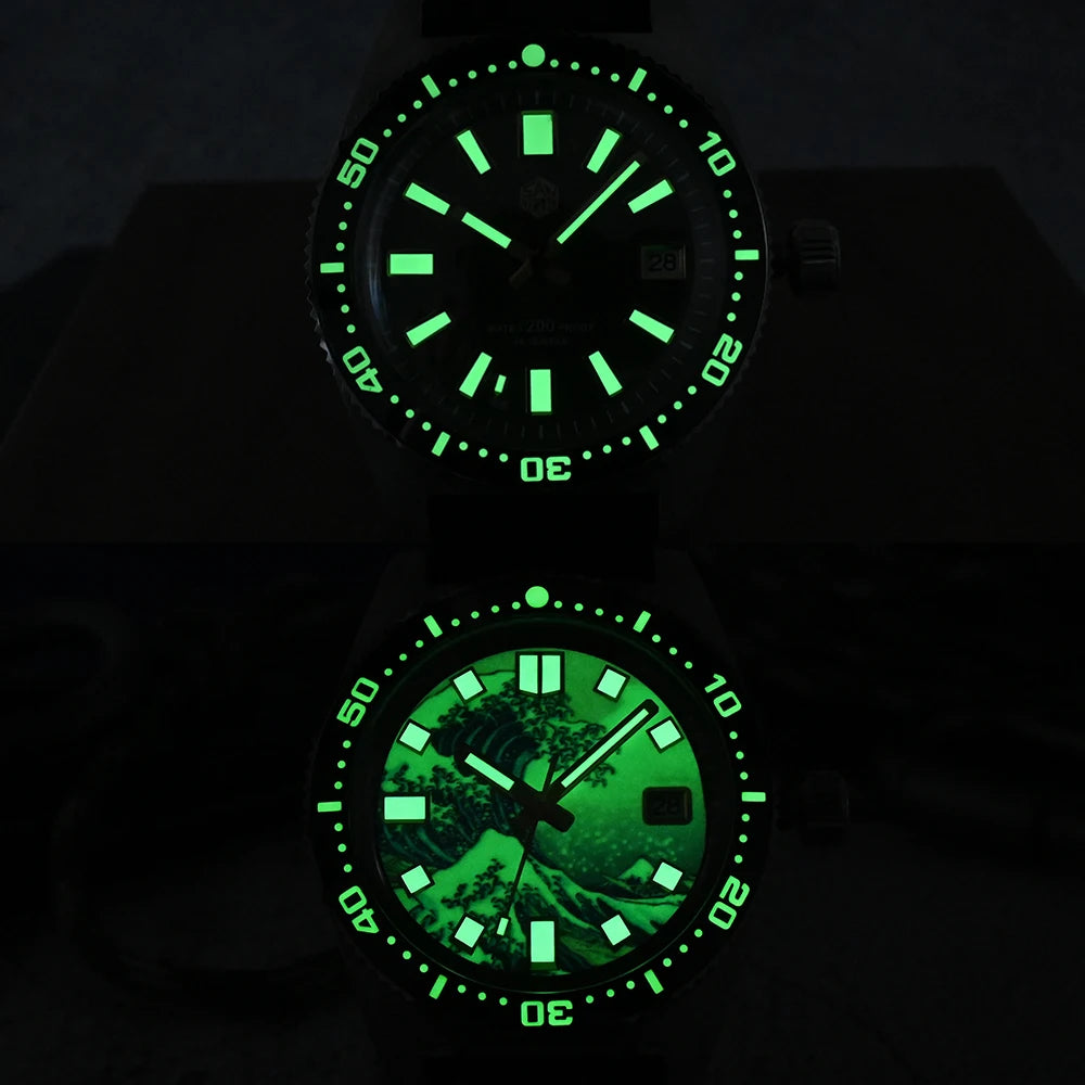 San Martin Official 40mm 62mas V3 Diver Watch For Men Kanagawa Surfing Dial NH35 Automatic Mechanical 20Bar Rubber Strap SN0007