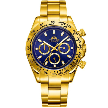 Automatic Mens Watch Self Wind Mechanical Gold Stainless Steel Glacier Ice Blue Dial Chestnut Brown Bezel Luminous Men Watches