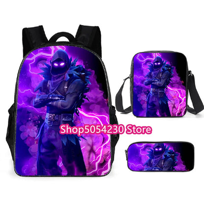 Hot Game Fortnited 3PCS Backpack Set Teenager Student Travel Bag Fortress Night 3D School Knapsack Popular Games Rucksacks