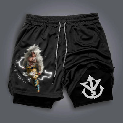 Calções Duplos Estampados Dragon Ball Majin Buu GOKU — Periféricos Gaming, Estilo Desportivo Americano, Confortáveis, Soltos e Respiráveis para Homem, Verão