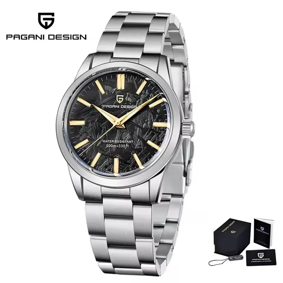 PAGANI DESIGN 40MM Meteorite dial Men Quartz Watches Luxury Business Sapphire 316L Stainless Steel 100M Waterproof Watch For Men
