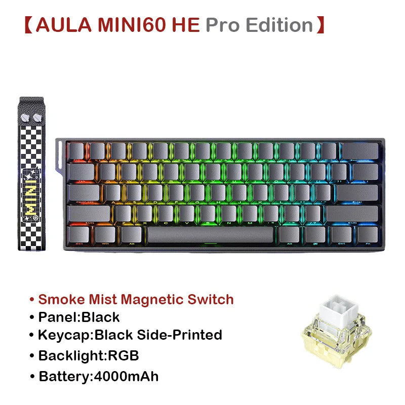 AULA MINI60 HE Tri-Mode Wireless Mechanical Keyboard Magnetic Switch 8000Hz Polling Rate RGB Backlit FPS Esports Gamer Keyboard