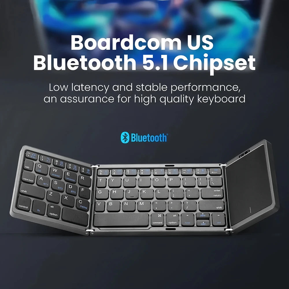 Mini Folding Wireless Bluetooth Keyboard Russian Spanish Arabic Hebrew Portugues with Touchpad for Windows, Android, IOS