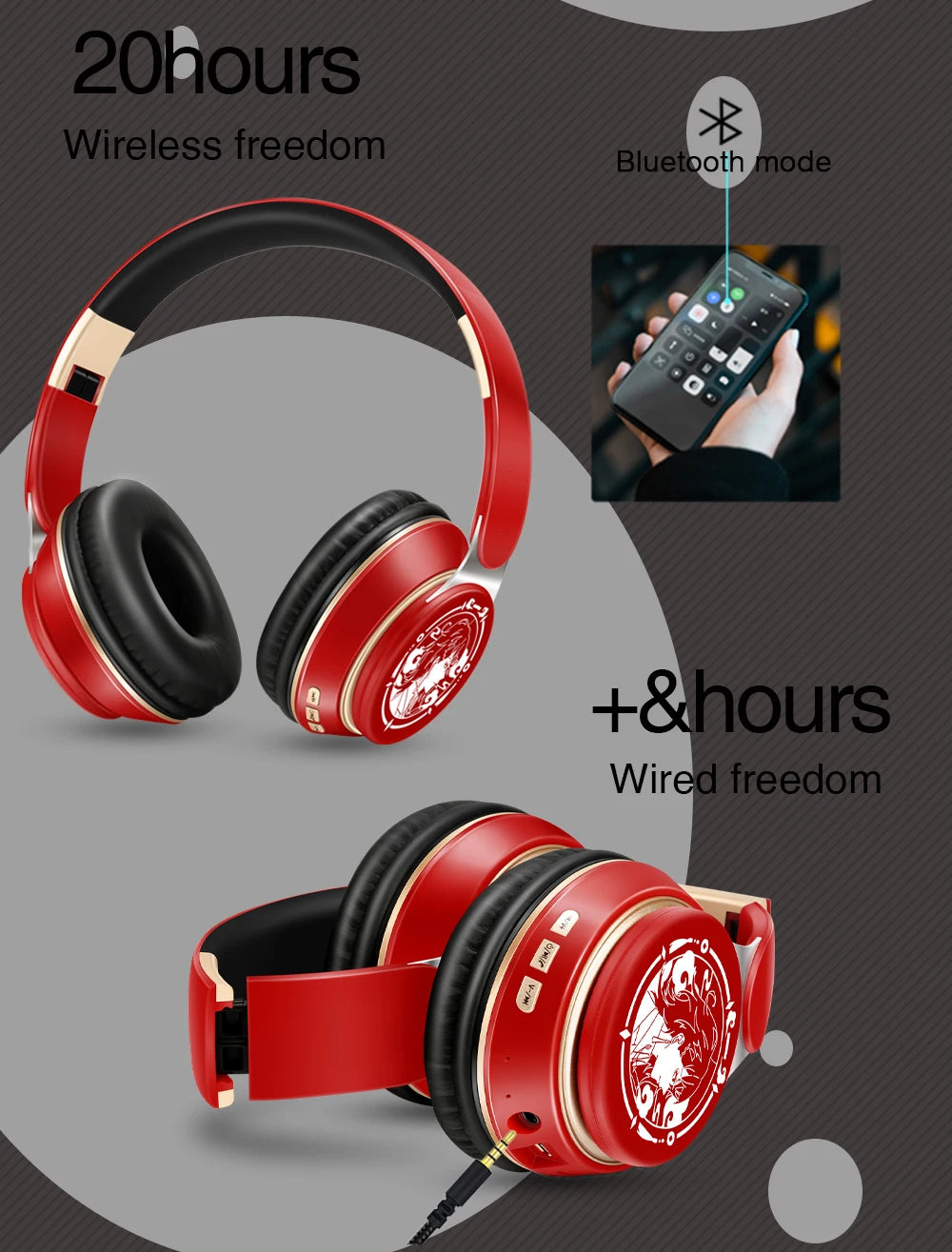 New Popular Bluetooth Headphones Stereo Headset Wireless Original Earphones Cosplay Game with MP3 FM & Microphone Students Gift