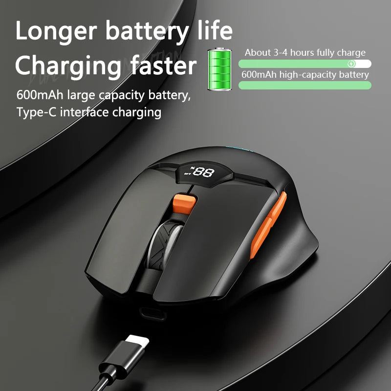 Warvank SX01 trådløs gamingmus med smart skærm, 6-trins DPI-justering, 600mAh genopladelig, lydløs kontor-Bluetooth-mus
