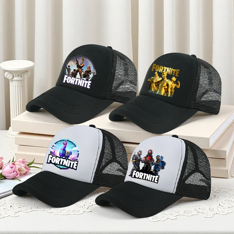 Fortnite-baseballkasket med tegneserieagtigt spilprint til børn, åndbar mesh-sommerkasket med justerbar skygge, fødselsdagsgave til børn