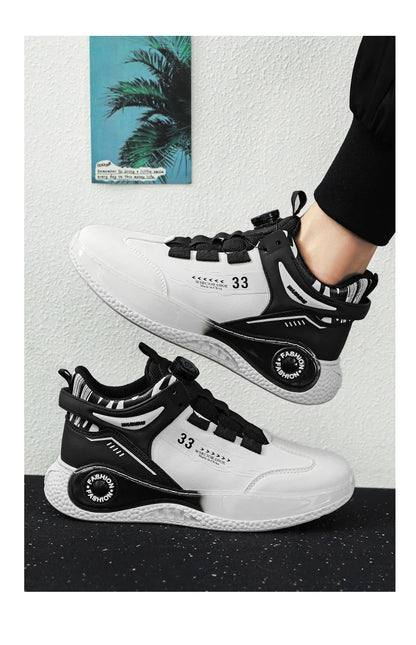 Men's Sneakers with Rotating Buckle Comfortable Non-Slip Lace-Up Durable Shoes for Outdoor Activities