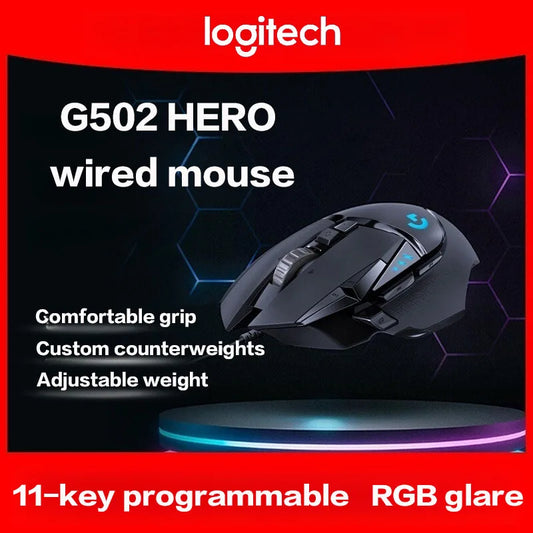 Logitech G502 HERO Wired Gaming Mouse, 25,600 DPI RGB Gaming Mouse with HERO Sensor, 11 Programmable Buttons, Adjustable Weights & Macro Support