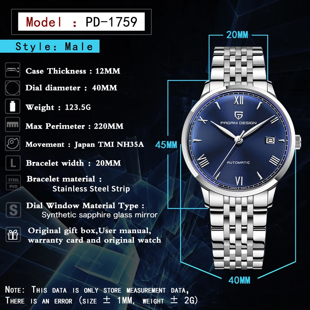 2024 PAGANI DESIGN New Luxury Men Mechanical Watches Top Brand Sapphire Glass NH35 10Bar Waterproof Automatic Watch for Men