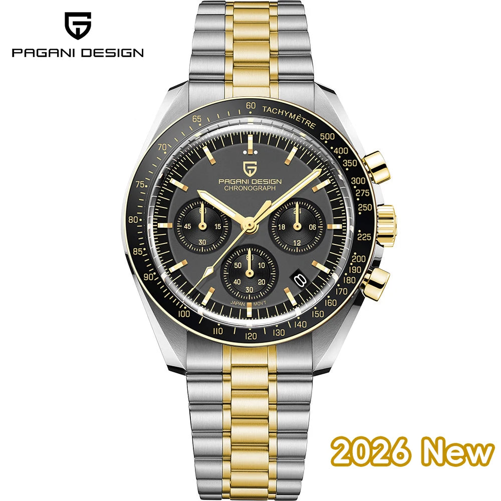 PAGANI DESIGN 2026 New Mens Watches Panda Moon Watch Luxury Quartz Watch For Men Automatic Date Sport Chronograph Wristwatch Men