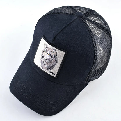 Modische Baseballkappe mit gesticktem Wolf-Aufnäher, Snapback, Hip-Hop-Trucker-Kappe, für Männer und Frauen, atmungsaktiv, Outdoor-Kappe mit Schirm