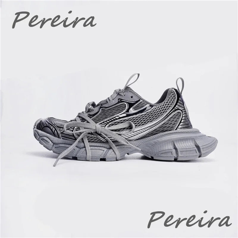 Męskie sneakersy street style na grubej podeszwie, nowe mieszane kolory, sznurowane buty casual dla par, wygodne i oddychające, do biegania i chodzenia