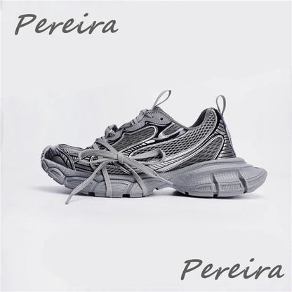 Męskie sneakersy street style na grubej podeszwie, nowe mieszane kolory, sznurowane buty casual dla par, wygodne i oddychające, do biegania i chodzenia