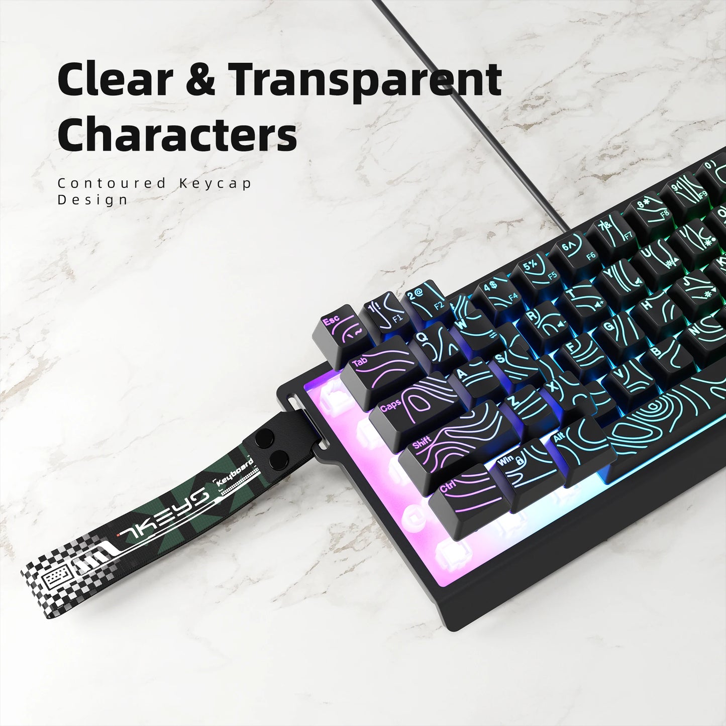 60% compact wired keyboard with RGB backlighting and gradient keycaps suitable for Windows tablets, laptops, and gamers.