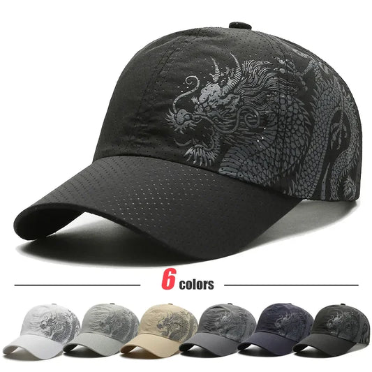 Nieuwe stijl zomerbaseballpet, sneldrogend met luchtgaten, Chinese draak, modieus unisex outdoor casual sport-zonneklep truckerpet