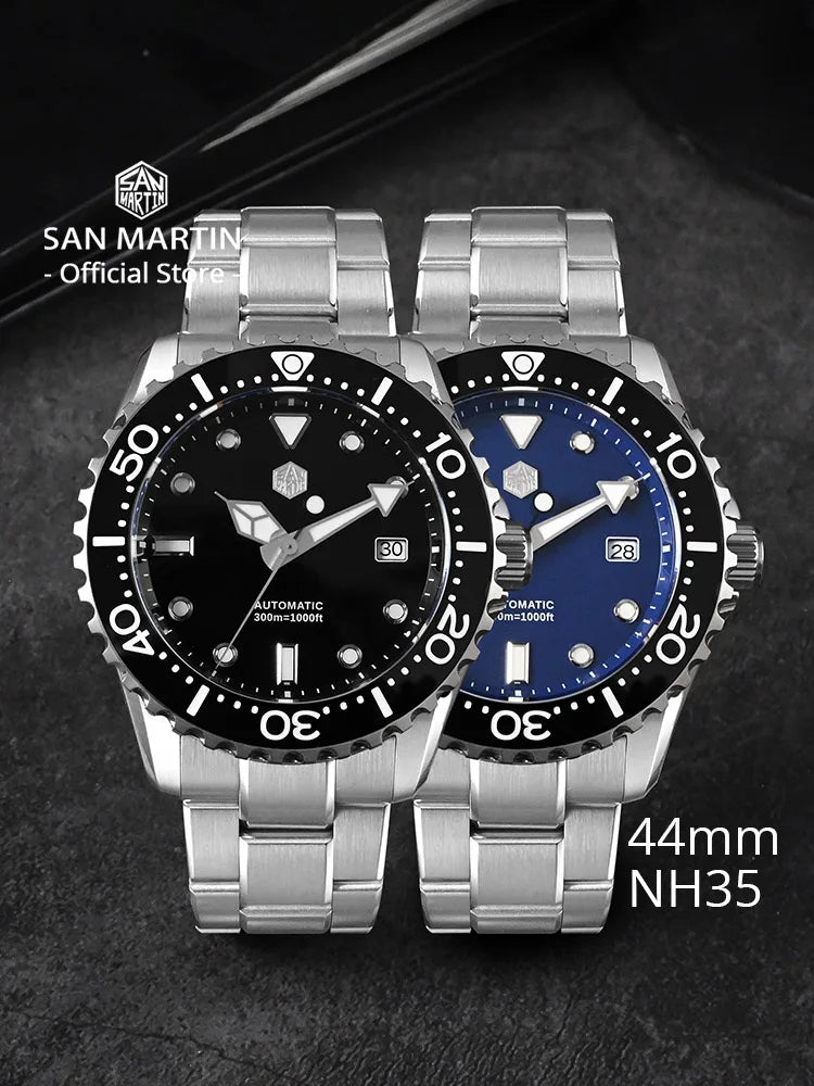 San Martin New 40-44mm Luxury Men's Diver Watch, Classic High Quality NH35 YN55 Automatic Mechanical, Sapphire, BGW-X1, 20Bar