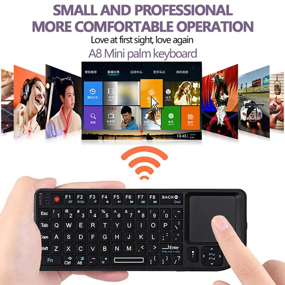 A8 Mini Wireless Keyboard 2.4G 7 Color Backlit 3 in 1 Handheld Keyboard with Touchpad Air Mouse for Android TV Box PC Tablet