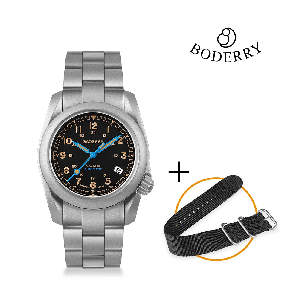 Boderry Field Watch VOYAGER Mens Watches 100M Waterproof Titanium Automatic Luminous For Seiko Movement Wristwatch
