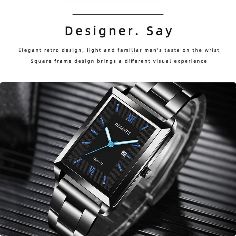 Fashion Watches for Men Luxury Rectangle Stainless Steel Men's Quartz Wristwatch Business Man Watch Clock Gift relogio masculino