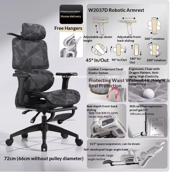 Mesh Office Chair Ergonomic Adjustable Lumbar Swivel Reclining Headrest Rolling Casters Home Office Office Chair Gaming Chair