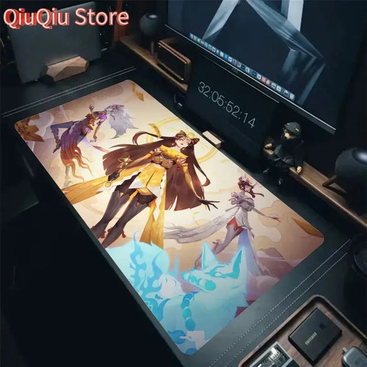 Подложка за мишка Amaterasu Kiriko Overwatch, постелка за бюро с подложка, гейминг аксесоари, Prime Gaming XXL подложка за клавиатура, омекотена постелка