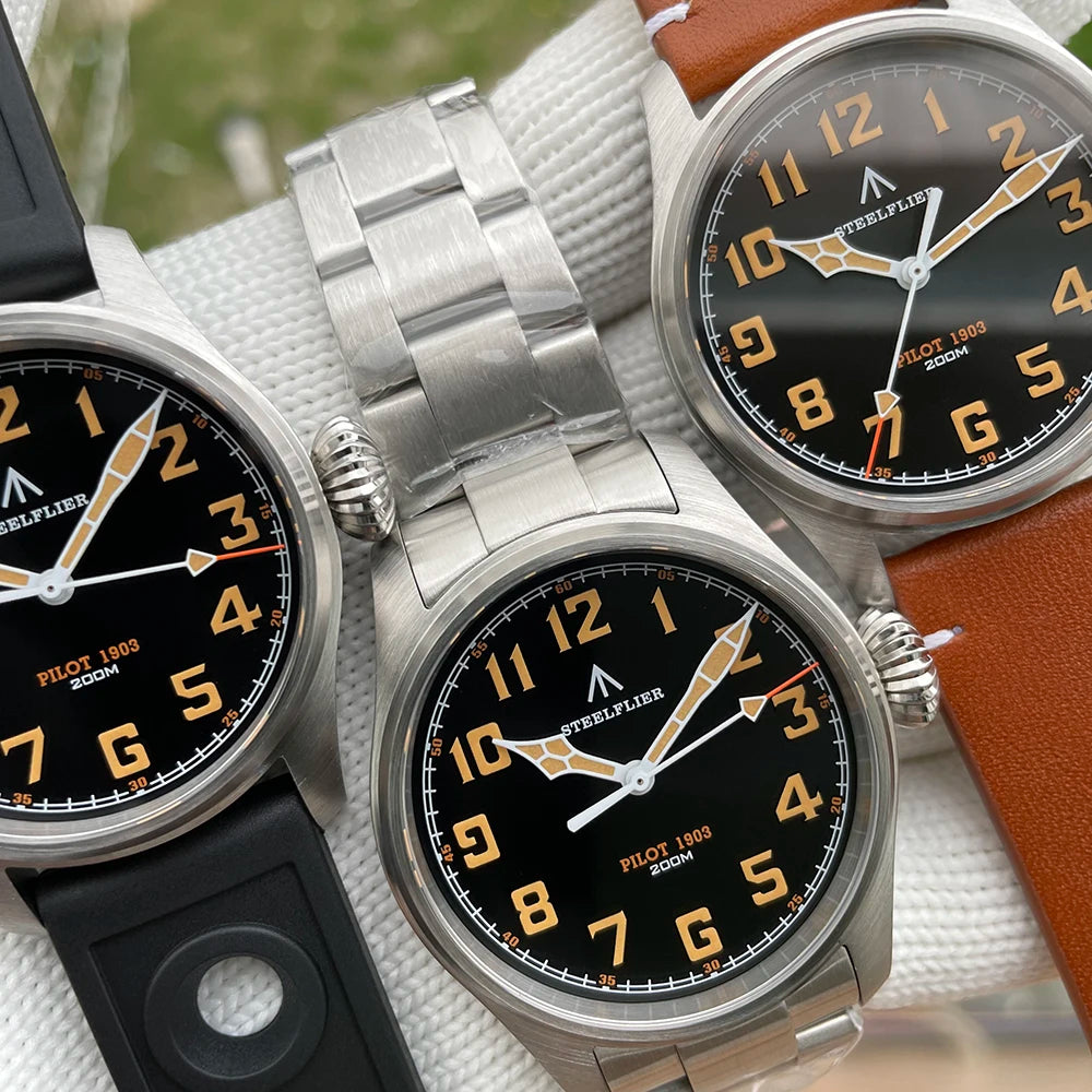 STEELFLIER Official SF740V New Quartz Pilot Series Swiss C3 Luminous 200M Waterproof VH31 Movement Men's Fashion Business Watch