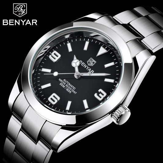 BENYAR 2025 New Men's Automatic Mechanical Watch Business Sports Luxury Men's Watches 50M Waterproof Clock Relogios Masculino