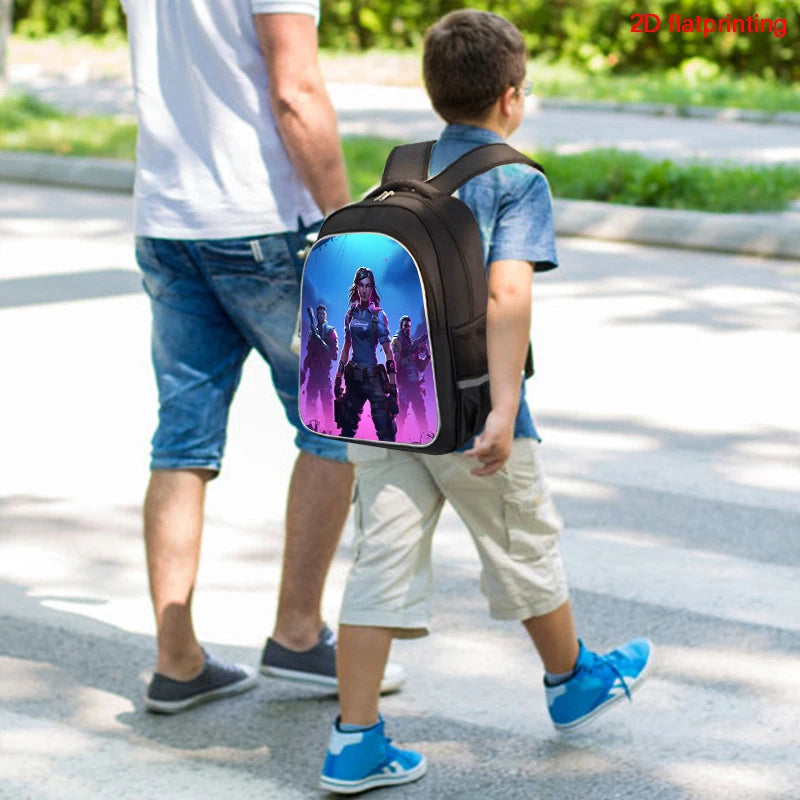 16 Inch Fortnite Cartoon Backpack Unisex for Boys Girls with Dual Zippers Large capacity lightweight student backpack