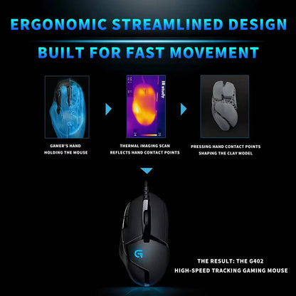 Herní myš Logitech G402 Fusion Engine Tech, 4 nastavení DPI, 32bitový procesor, protiskluzové provedení pro profesionální soutěžní hraní