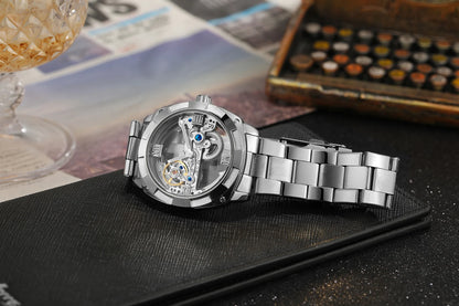2024Top Brand Luxury Stainless Steel Skeleton Tourbillon Automatic Movement Men Watch Mechanical Waterproof Luminous Wrist Clock