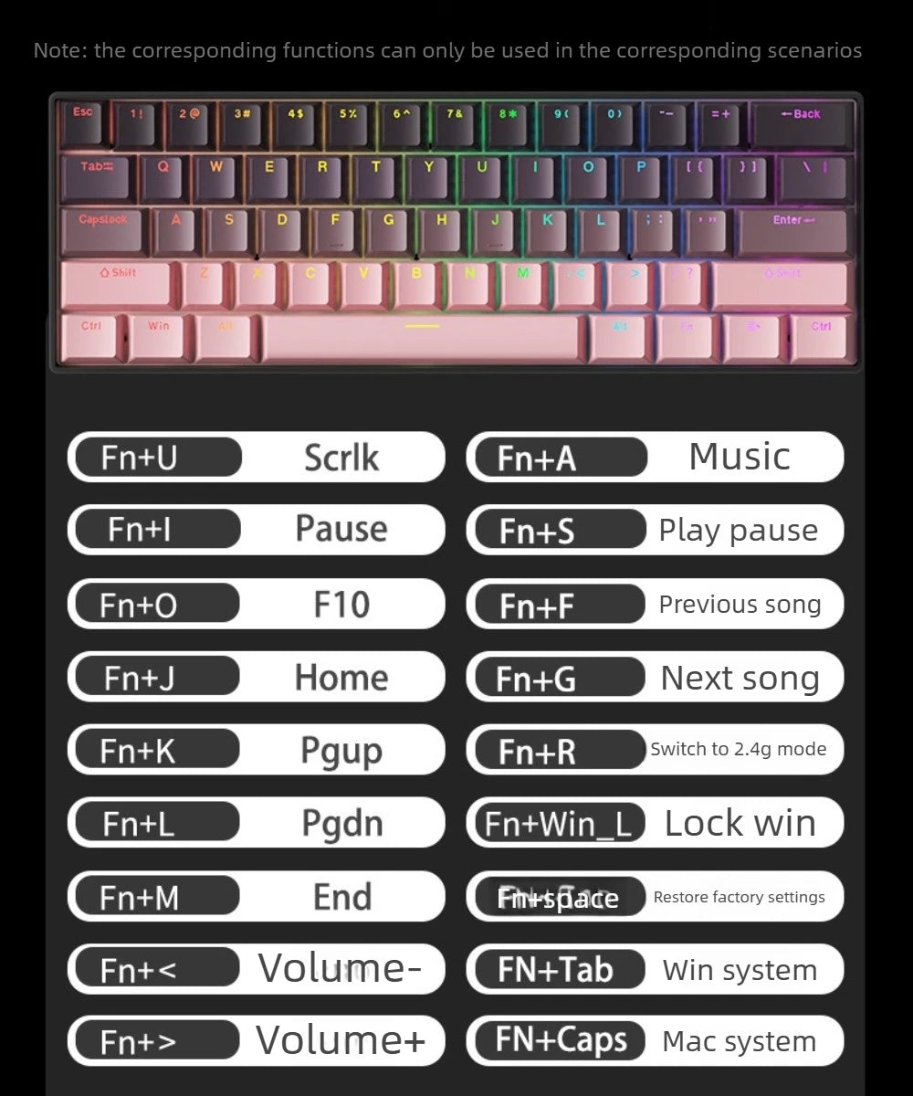 Wireless Gaming Mechanical Keyboard  Bluetooth 60 Percent RGB White Triple Mode Portable Keyboards  key board claviers teclado