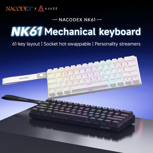 AJAZZ NK61 Wired 61-Key Gaming Mechanical Keyboard 60% RGB Lighting Hot-Swappable Red Switches 61 Keys Suitable for Gamers