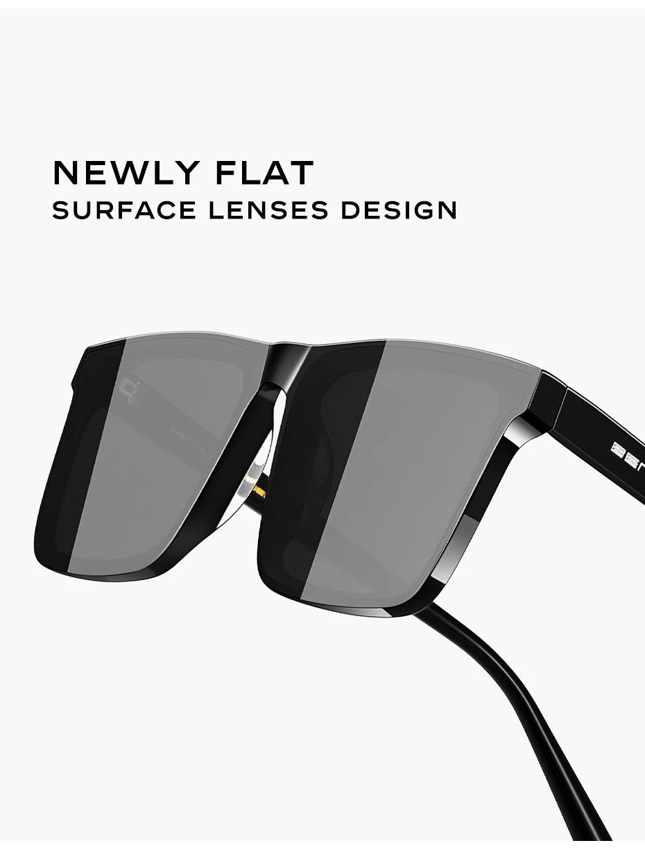 CAPONI Nylon Polarized Sunglasses High Quality Acetate Square Flat Design Sun Glasses For Men UV400 Protect Black Shades CP7499