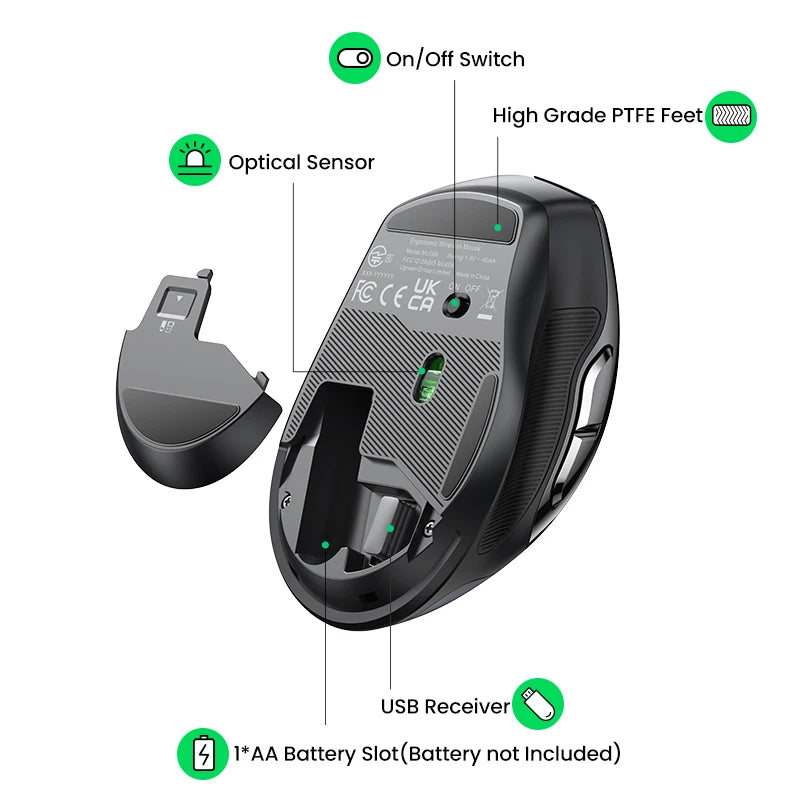 UGREEN Mouse Wireless Ergonomic Mouse 2.4GHz 4000 DPI Silent 6 Buttons For MacBook Tablet Laptop PC Mute Mice Quiet 2.4G Mouse