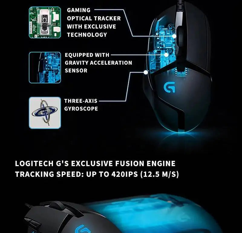 Herní myš Logitech G402 Fusion Engine Tech, 4 nastavení DPI, 32bitový procesor, protiskluzové provedení pro profesionální soutěžní hraní