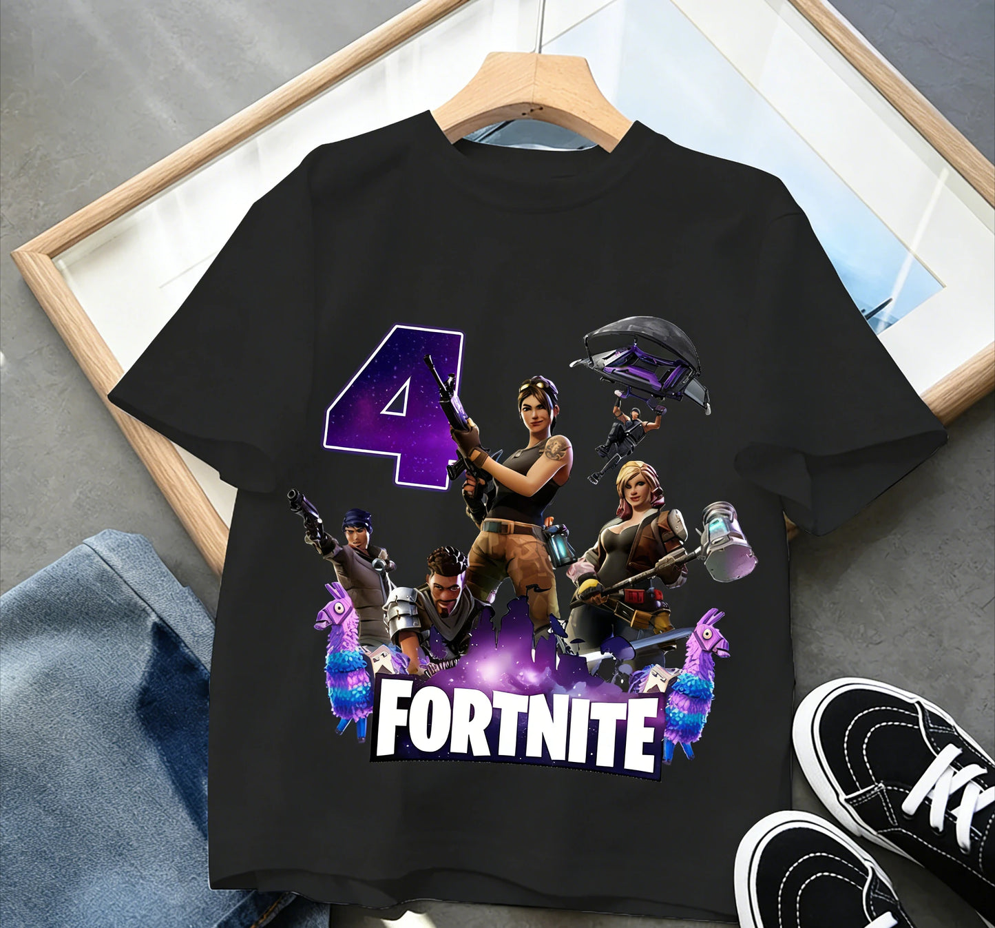 Fortnite Kinder-Geburtstagszahl-T-Shirt für Mädchen und Jungen, Sommerkleidung, Baby-T-Shirt aus Baumwolle, kurzärmliges Party-Oberteil, Geschenk für Kleinkinder