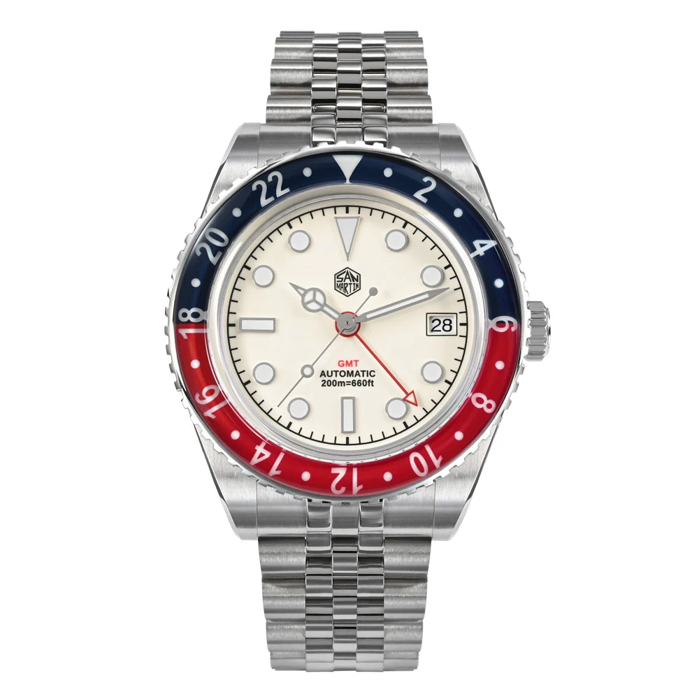 San Martin NH34 40mm GMT Luxury Sports Style Full Luminous Bidirectional Sapphire Bezel Automatic Mechanical Watch 20 Bar SN0005