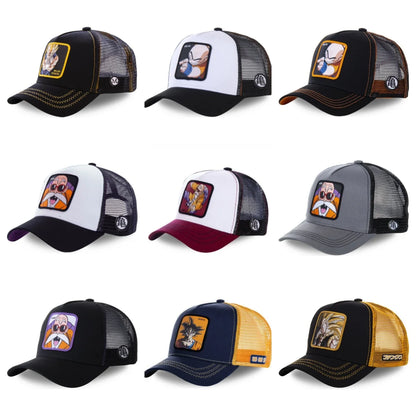 Dragon Ball Son Goku-Kappe, Sommer-Reisekappe mit Schirm, Herren-Kappe mit Stickerei, im Hip-Hop-Stil, Sonnenvisier, verstellbare Trucker-Kappe aus Netzstoff