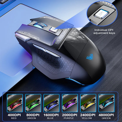 AULA SC550 žaidimų pelė, 2.4G belaidė makro pelė su RGB apšvietimu, ergonomiško dizaino e. sporto pelė, PC priedai