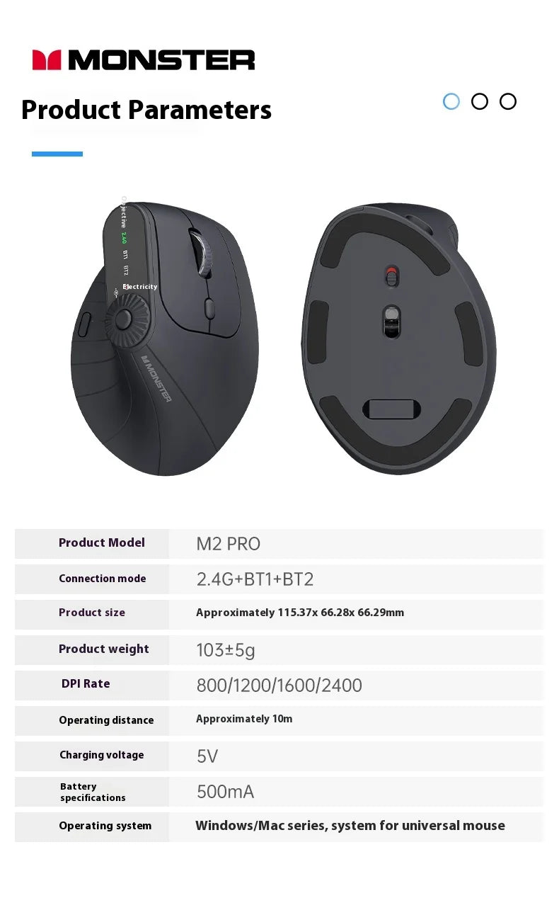 Monster M2 PRO MAX Gaming Mouse Rechargeable Dual Mode DPI Lightweight Custom & Comfortable Ergonomic Wireless Mouse Sensitive