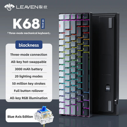 K68 68Key Wireless Mechanical Keyboard Tri-mode Connection, Full Key Hot Swap, RGB lighting Effects, L